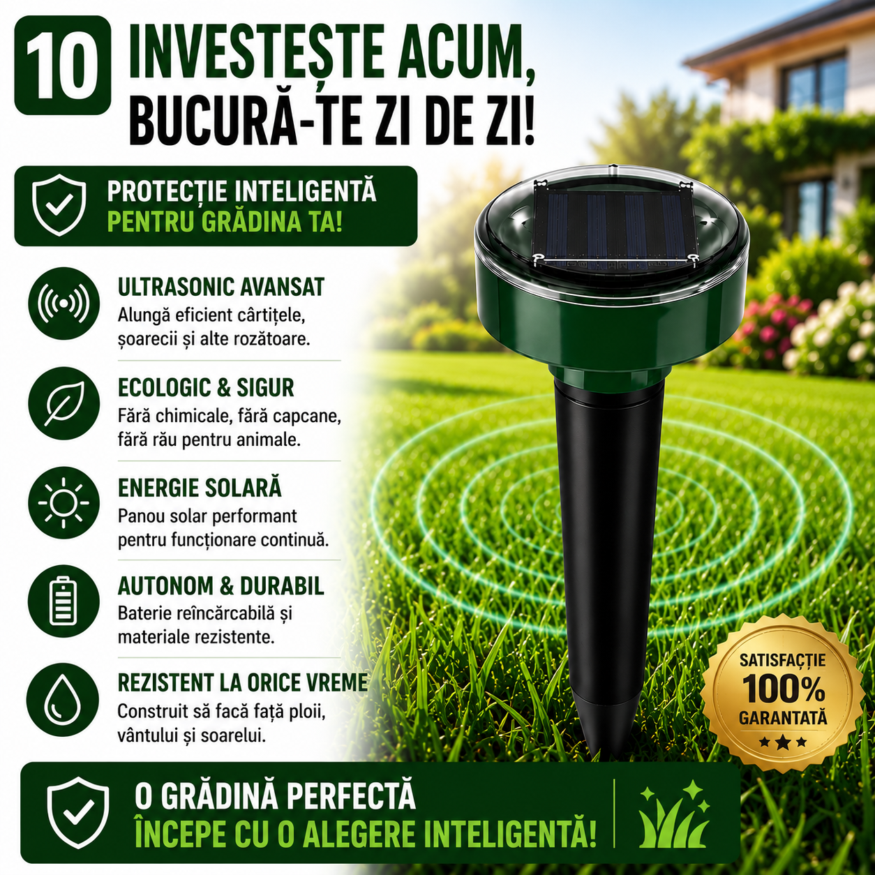 Aparat Solar cu Ultrasunete pentru Protecția Grădinii