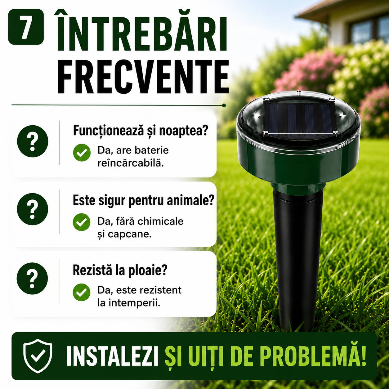 Aparat Solar cu Ultrasunete pentru Protecția Grădinii