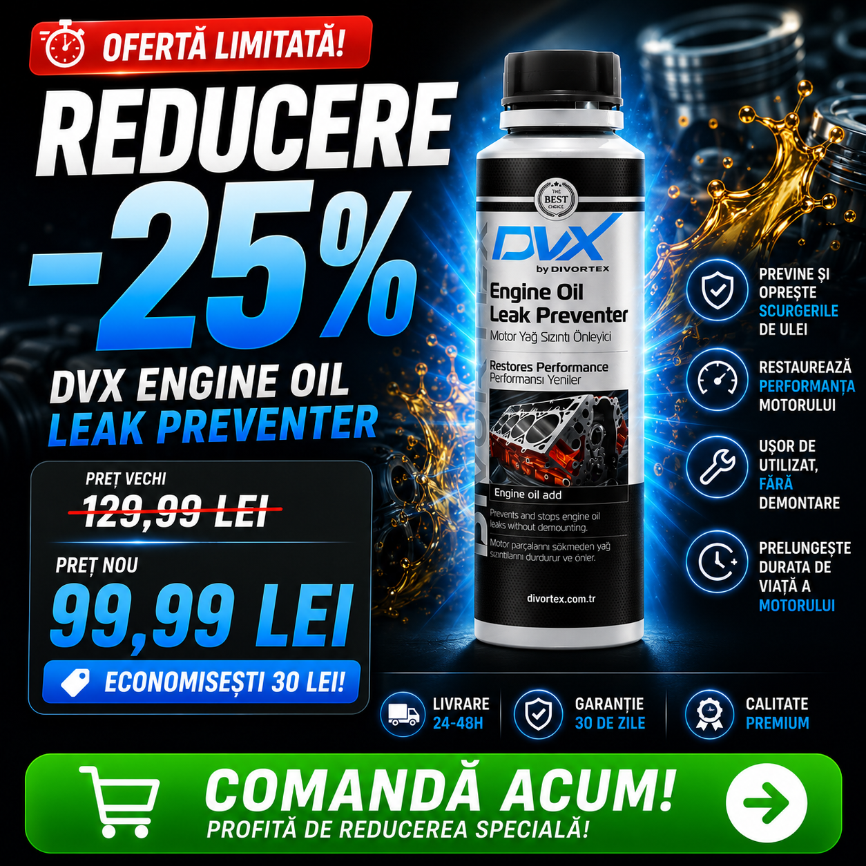 Aditiv Oprire Scurgeri Ulei Motor DVX 300 ml