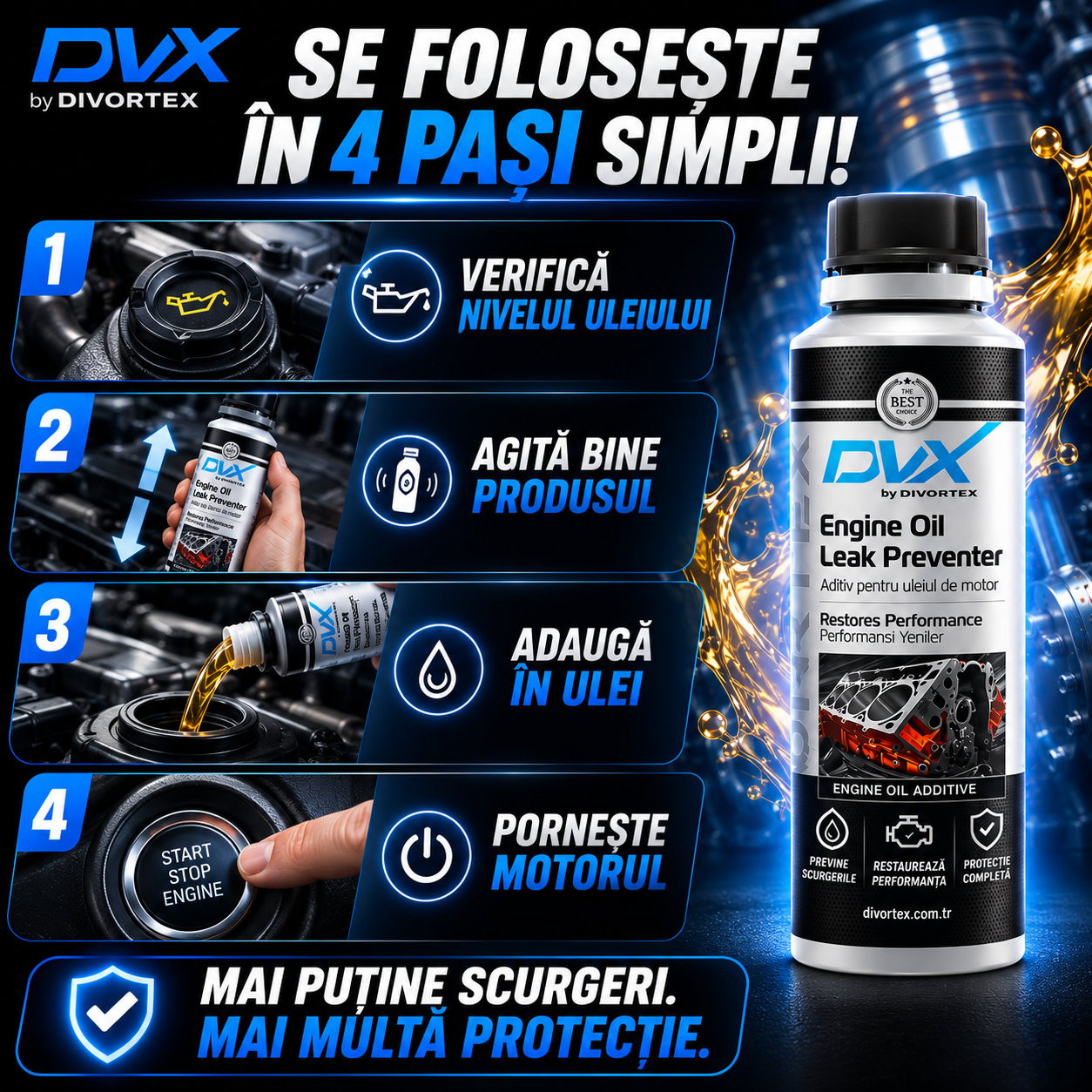 Aditiv Oprire Scurgeri Ulei Motor DVX 300 ml