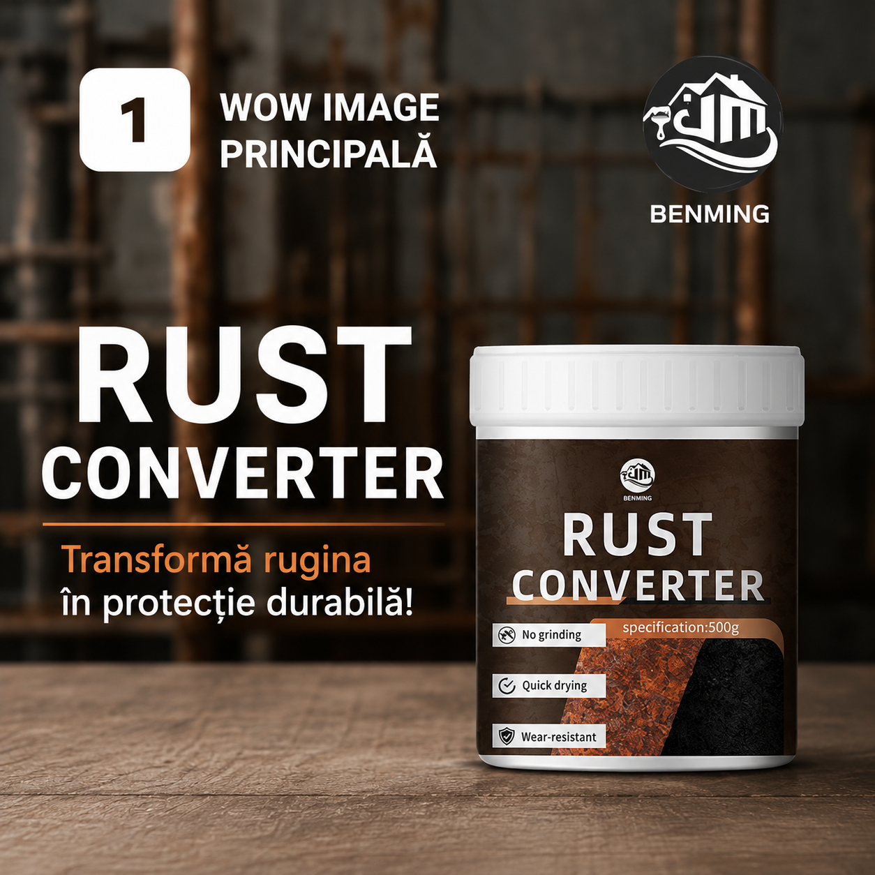Soluție Antirugină, Fără Șlefuire, Protecție de Lungă Durată (500 g)