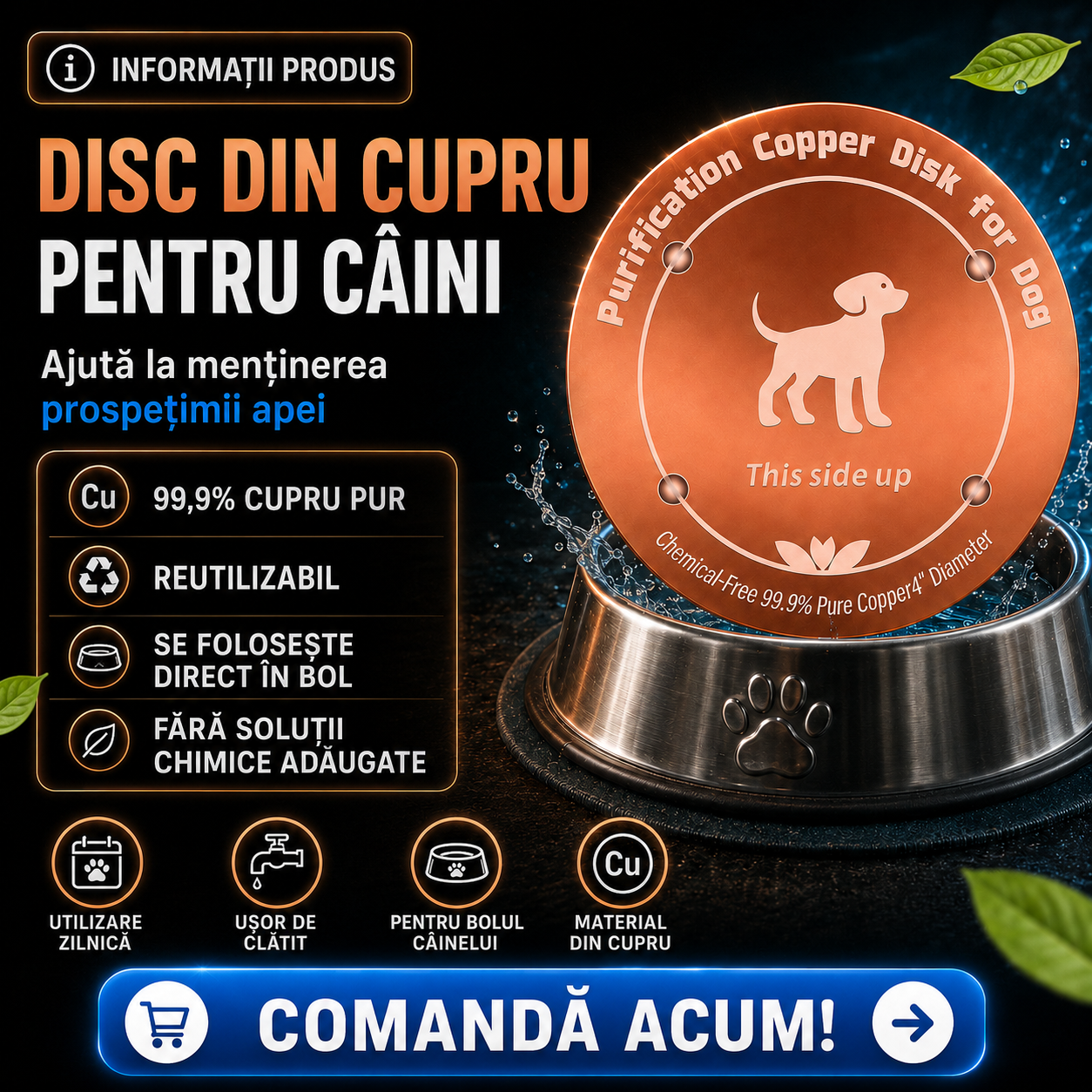 Disc din Cupru pentru Purificarea Apei Animalelor