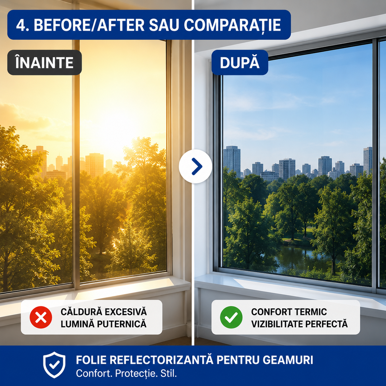 Folie Reflectorizantă pentru Geamuri. Protecție UV