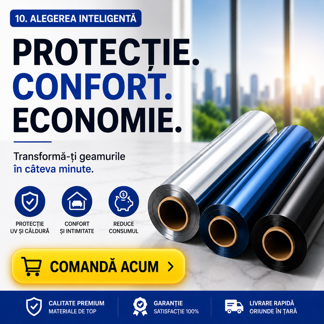 Folie Reflectorizantă pentru Geamuri. Protecție UV
