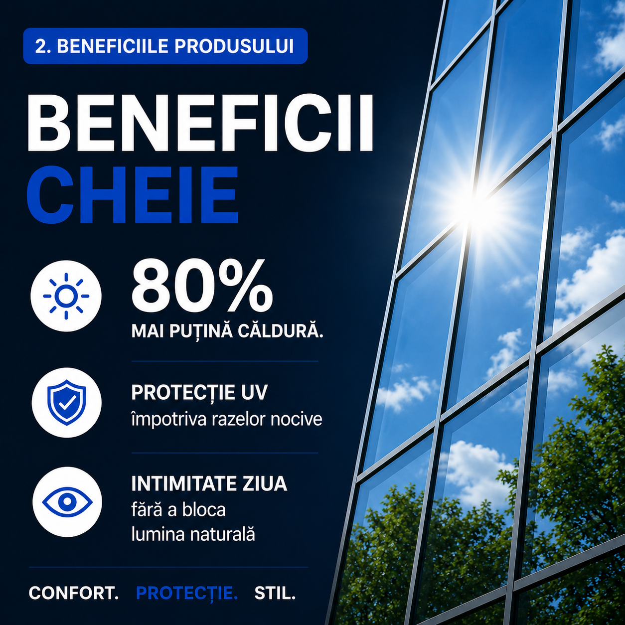 Folie Reflectorizantă pentru Geamuri. Protecție UV