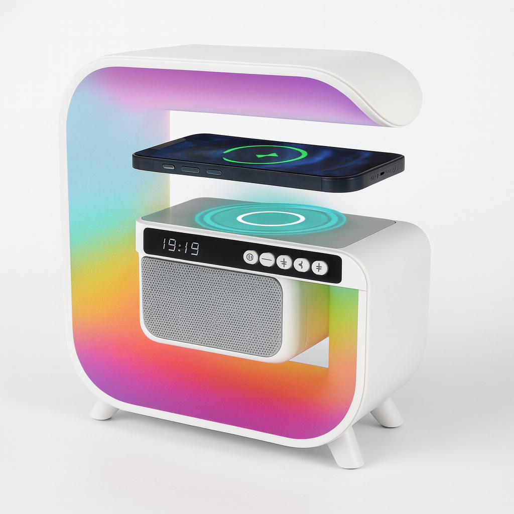 3-v-1 Pametna RGB Svetilka – Zvočnik + Brezžično Polnjenje