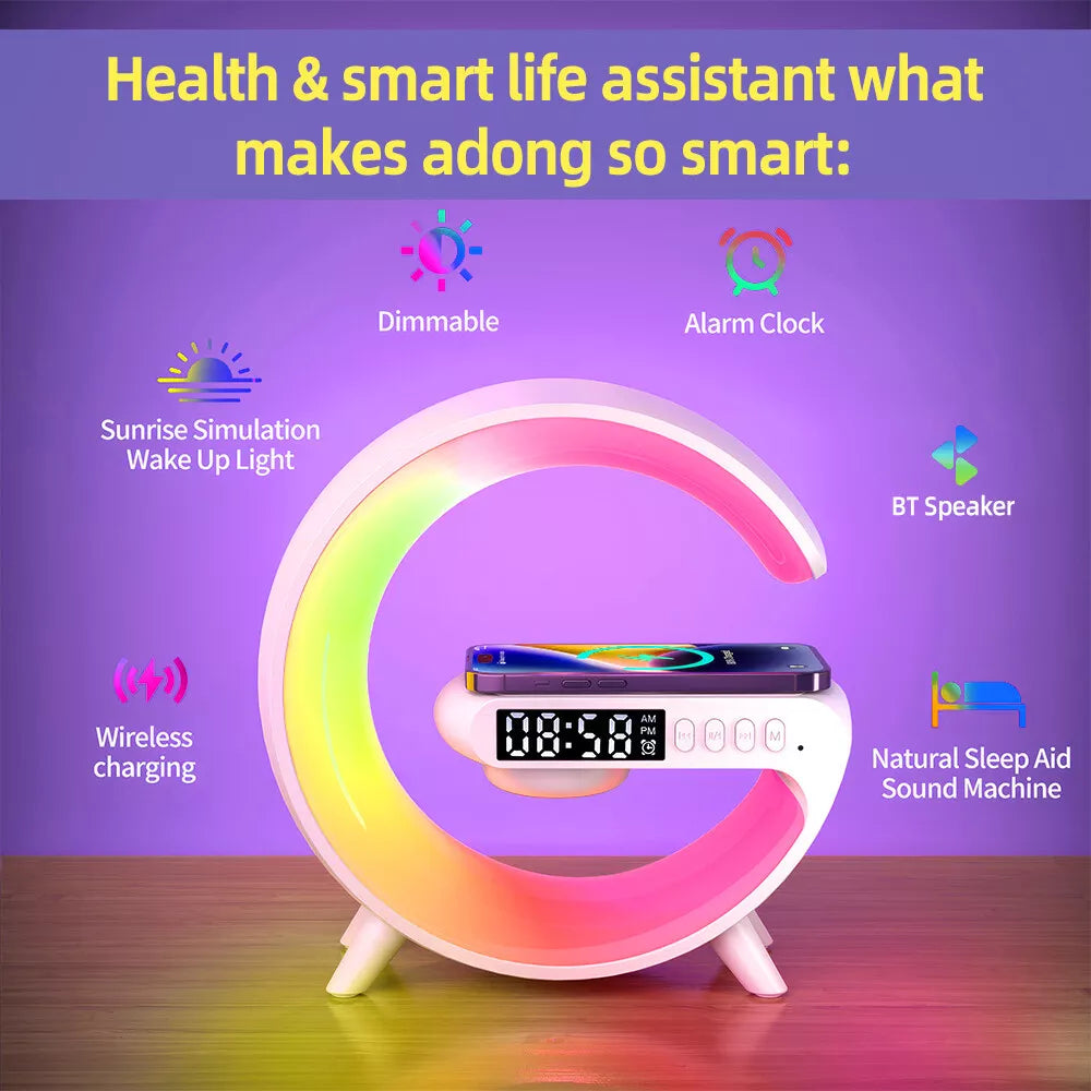 Lampa 3 in 1 - RGB Smart Light, Wireless Fast Charging, Boxa Bluetooth