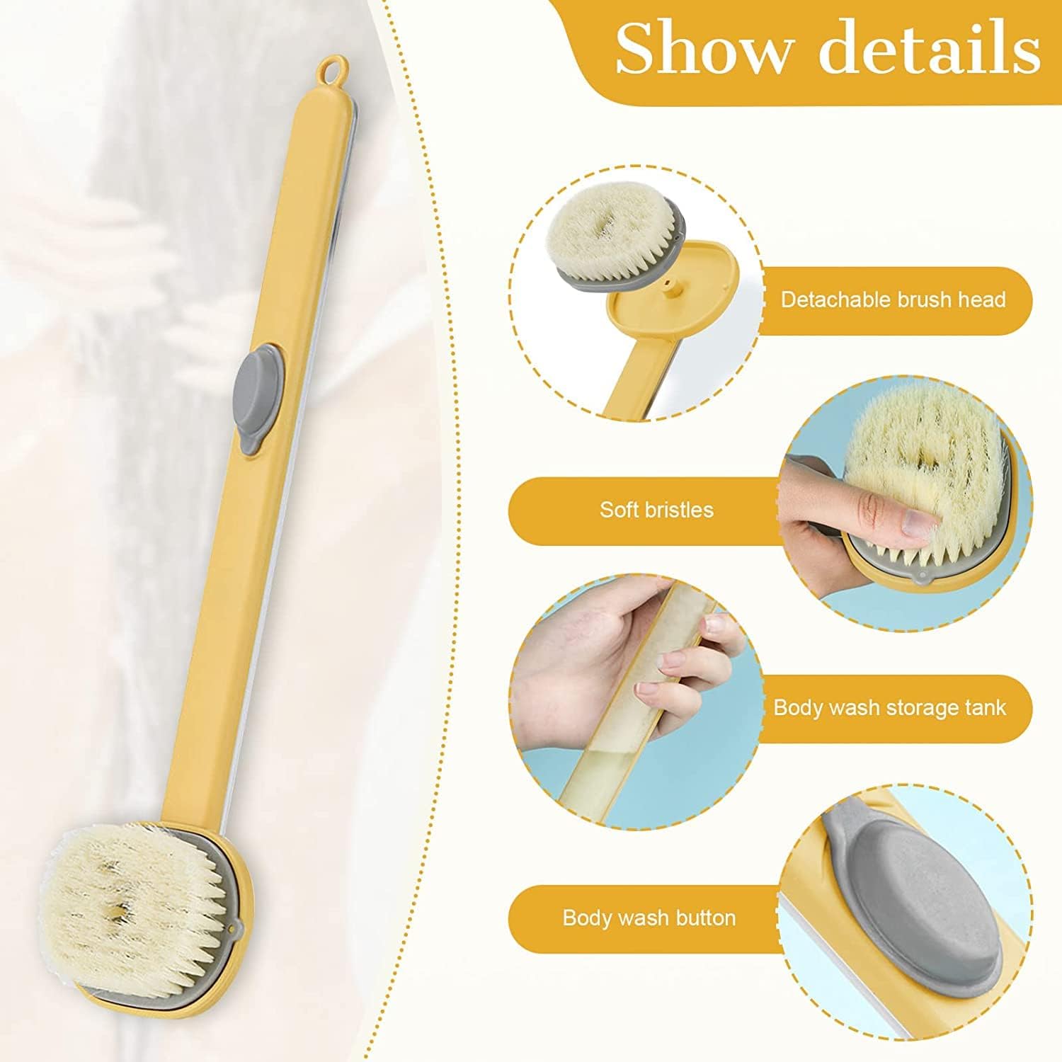 Krtača za kopalnico z ročajem in prostorom za milo