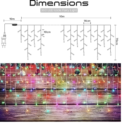 DazSpirit Karácsonyi Fények Icicle Hatással Kültérre/Beltérre, 10m, 360 LED, Dugóval