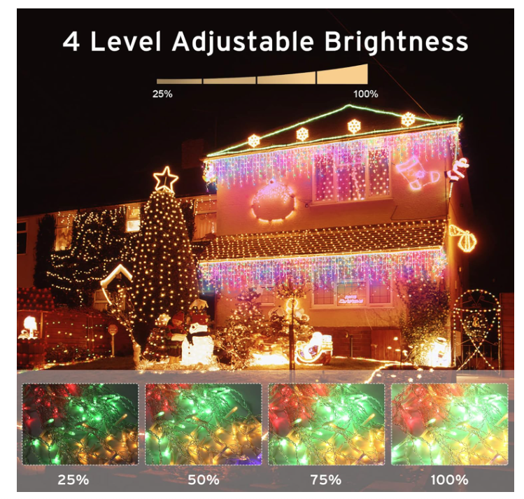 DazSpirit Vianočné svetlá s efektom icicle pre vonkajšie/interiérové použitie, 10m, 360 LED diód, s prívodným káblom