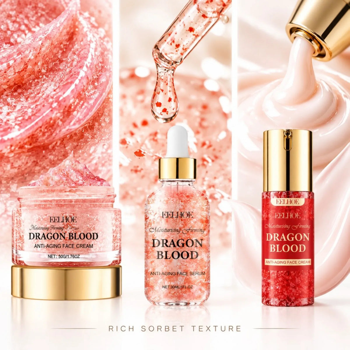3pcs Dragon Blood Face Care Set Brightening Firming Removel Wrinkle Serum Even Skin Tone Nourishing Hydrating Cream Korean